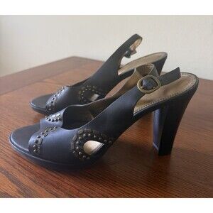 Unisa Black Slingback Open Toe Heel Sandals Leather Womens 8.5